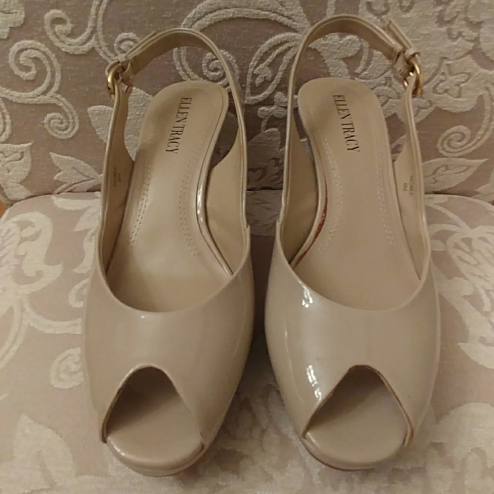 Ellen Tracy Patent Leather Slingback Wedges